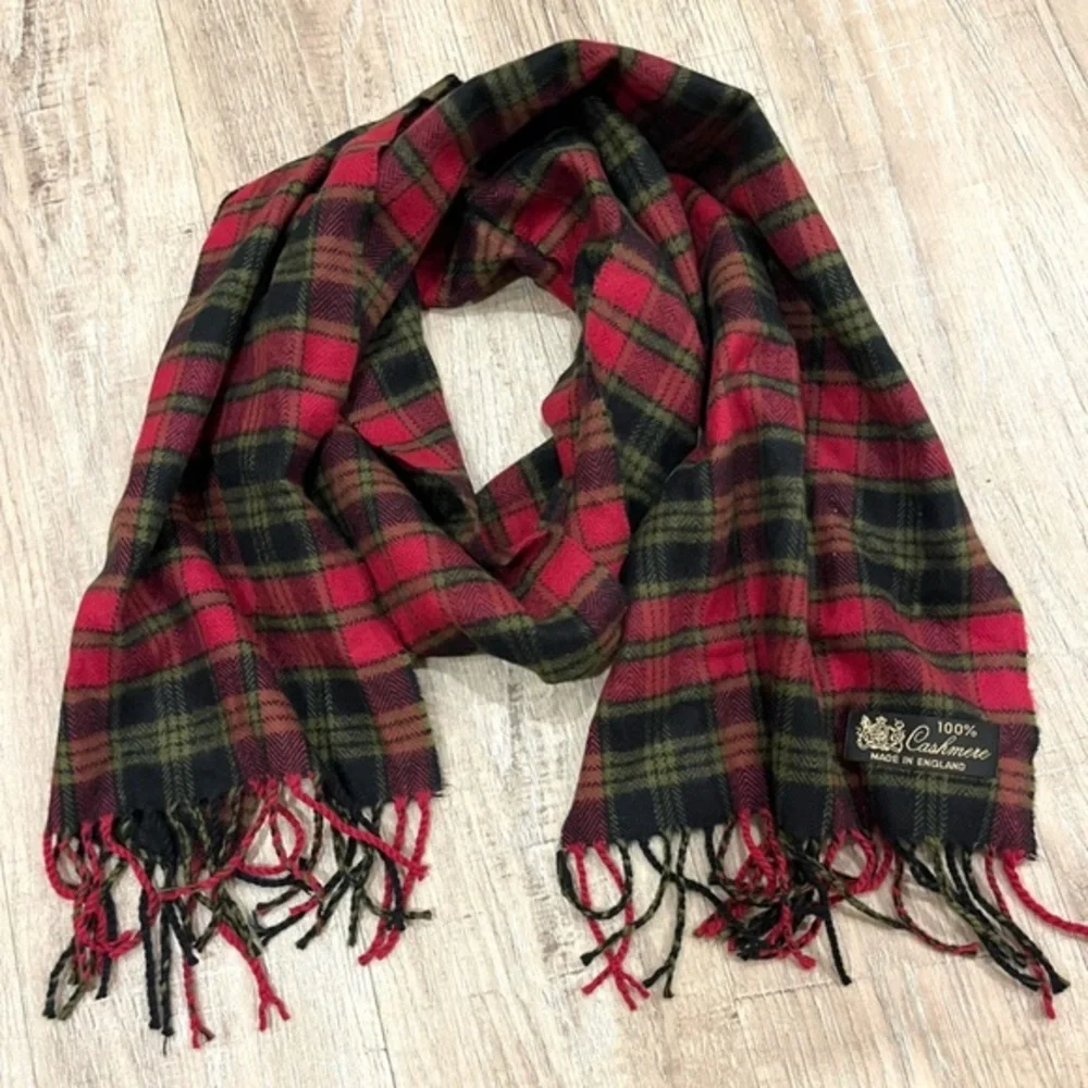 Classic Red and Black Cashmere Tartan Scarf Made in England